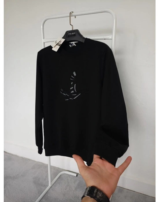B.Club Siyah Premium %100 Pamuklu Kumaş Uzun Kollu Sweat