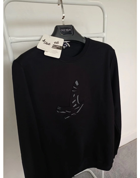 B.Club Siyah Premium %100 Pamuklu Kumaş Uzun Kollu Sweat