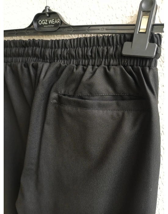 Siyah Beli Lastikli Duble Paça Premium Kumaş Pantolon