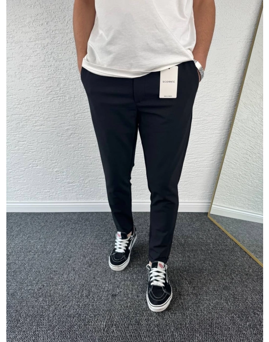 Siyah Beli Lastikli Duble Paça Premium Kumaş Pantolon