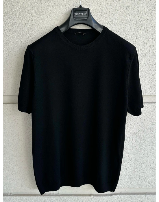 Siyah Bisiklet Yaka Premium Kumaş Triko T-Shirt