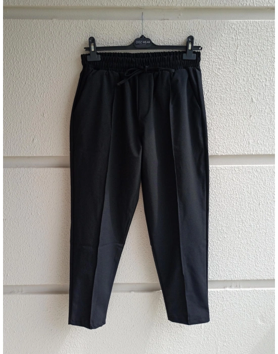 Siyah Çımalı Çizgi Detaylı Premium Gofre Kumaş Pantolon