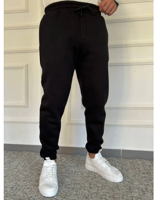 Siyah Gri Premium 3 İplik Şardonlu Yüksek Kalite Lastik Paça Eşofman Altı