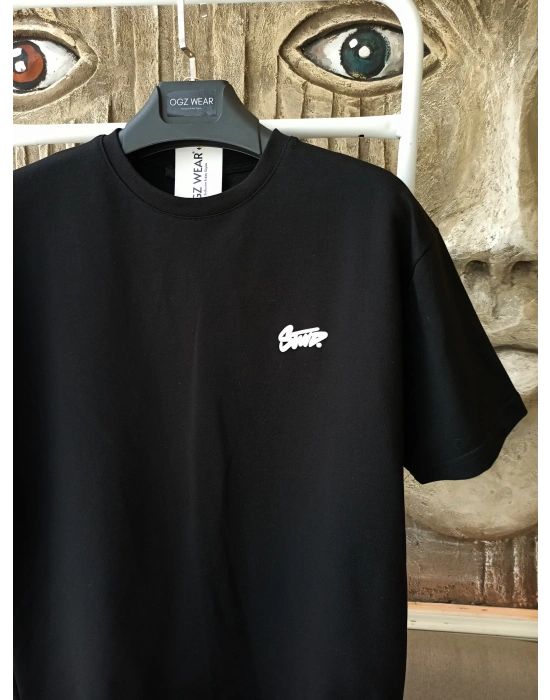 Siyah Kabartma Baskılı Marka Premium Yüksek Kalite Oversize T-Shirt