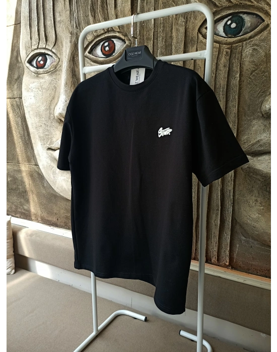Siyah Kabartma Baskılı Marka Premium Yüksek Kalite Oversize T-Shirt
