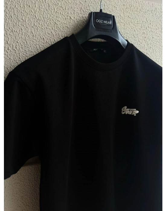 Siyah Kabartma Baskılı Marka Premium Yüksek Kalite Oversize T-Shirt