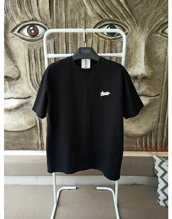 Siyah Kabartma Baskılı Marka Premium Yüksek Kalite Oversize T-Shirt