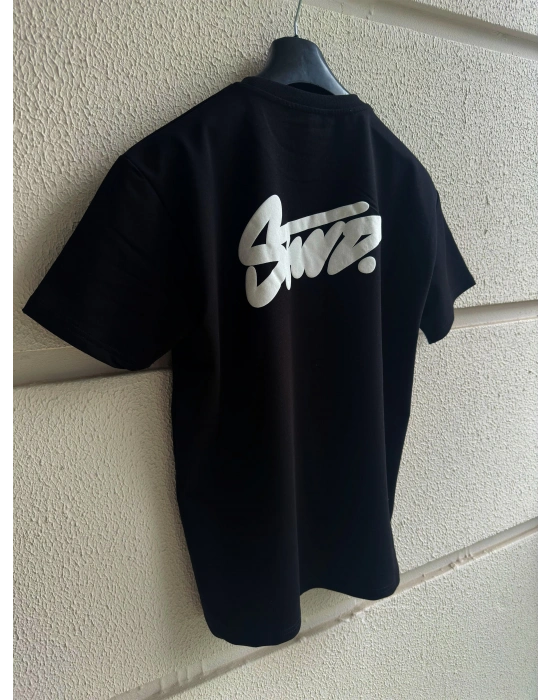 Siyah Kabartma Baskılı Marka Premium Yüksek Kalite Oversize T-Shirt