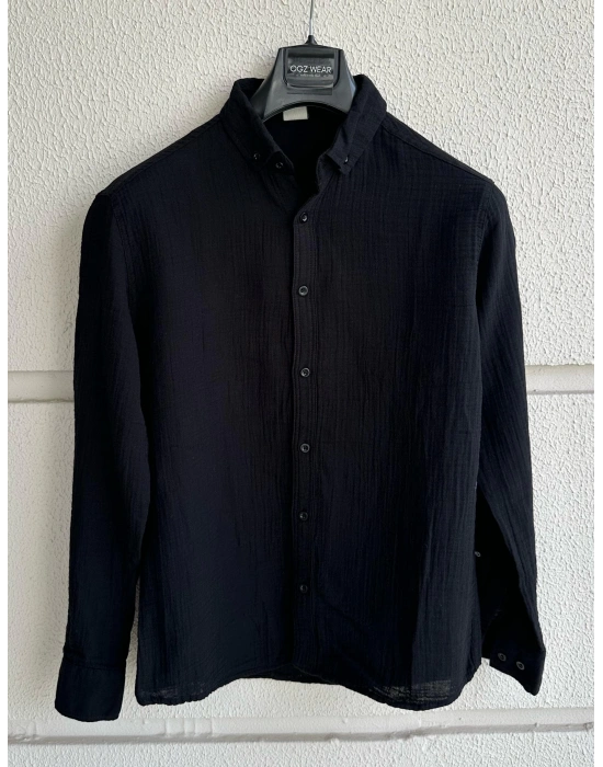 Siyah Müslin Keten Premium Kumaş Gömlek