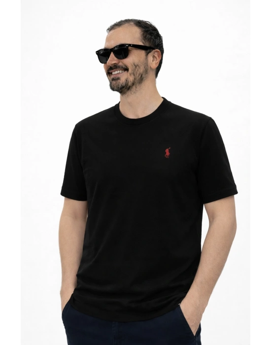 Siyah Premium %100 Pamuklu Bisiklet Yaka T-Shirt