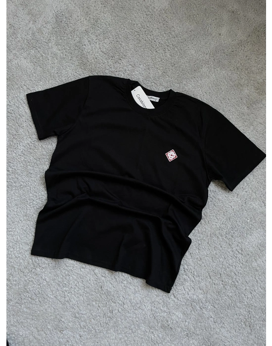 Siyah Premium %100 Pamuklu Bisiklet Yaka T-Shirt