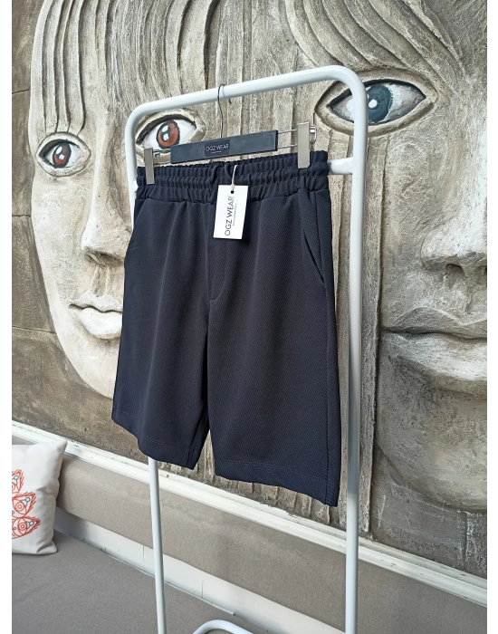 Siyah Premium Diagonal Kumaş Cepli Beli Lastikli Erkek Şort