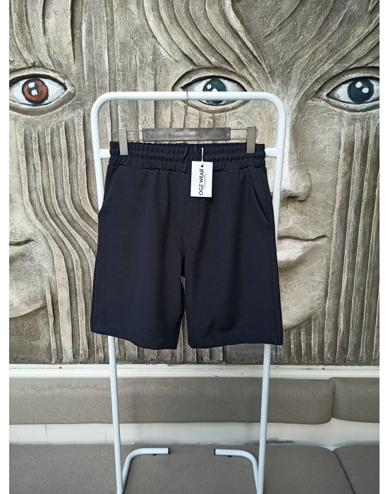 Siyah Premium Diagonal Kumaş Cepli Beli Lastikli Erkek Şort