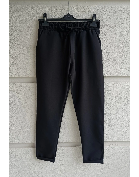 Siyah Premium Double Kumaş Likralı Esnek Duble Paça Jogger Pantolon