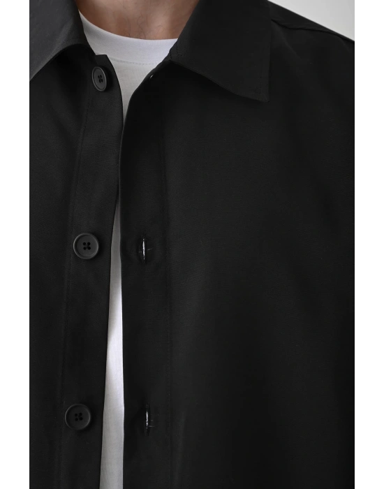 Siyah Premium Kumaş İnce Yazlık Düğme Detaylı Ceket