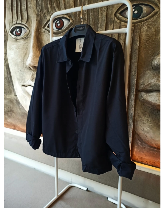 Siyah Premium Kumaş İnce Yazlık Düğme Detaylı Ceket