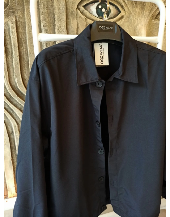 Siyah Premium Kumaş İnce Yazlık Düğme Detaylı Ceket