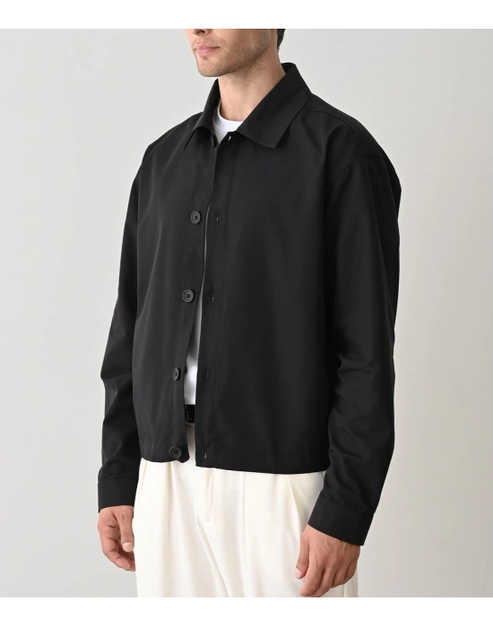 Siyah Premium Kumaş İnce Yazlık Düğme Detaylı Ceket