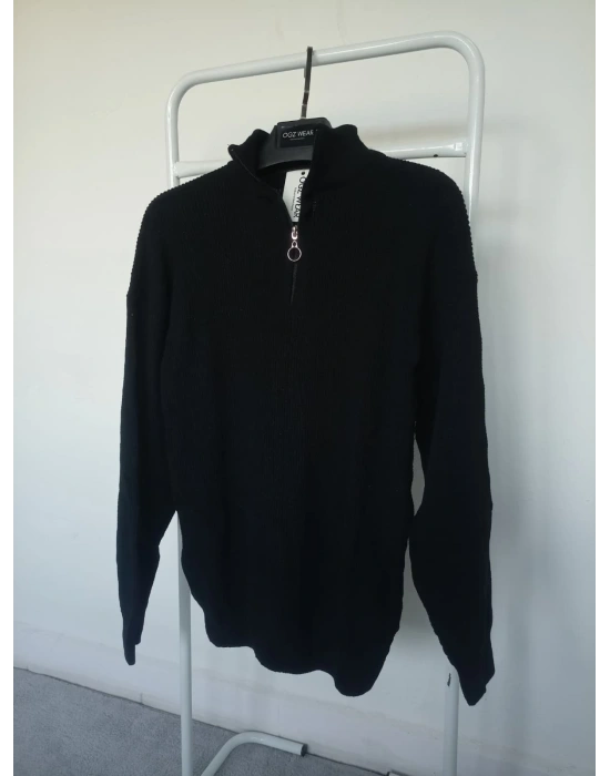 Siyah Selanik Örgü Yarım Femuar Detaylı Uzun Kollu Triko