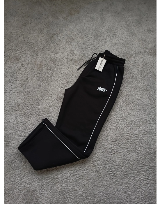 Siyah Stwd Premium Nakış Logo Detaylı Baggy Fit Eşofman Altı