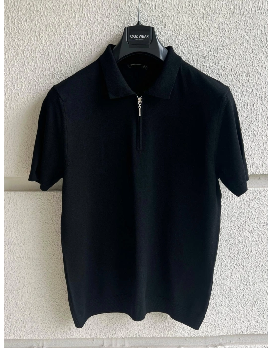 Siyah Yaka Detaylı Basic Premium Kumaş Triko T-Shirt