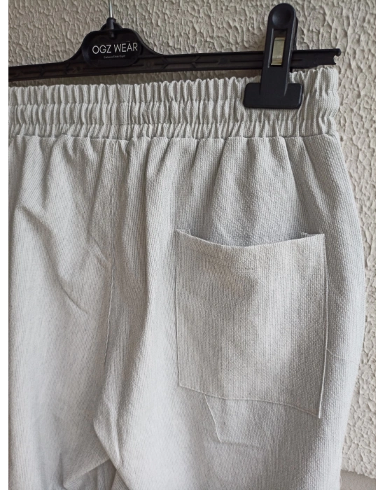 Taş Gri Çımalı Çizgi Detaylı Premium Gofre Kumaş Pantolon