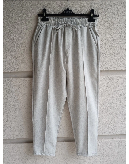 Taş Gri Çımalı Çizgi Detaylı Premium Gofre Kumaş Pantolon