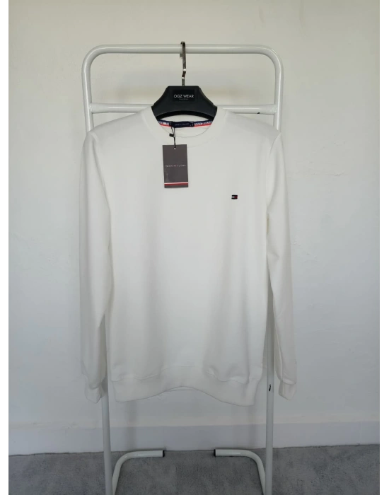 T.Hilfiger Beyaz Küçük Nakış Logo Detaylı Premium %100 Pamuklu Kumaş Uzun Kollu Sweat