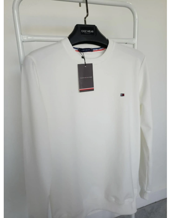 T.Hilfiger Beyaz Küçük Nakış Logo Detaylı Premium %100 Pamuklu Kumaş Uzun Kollu Sweat