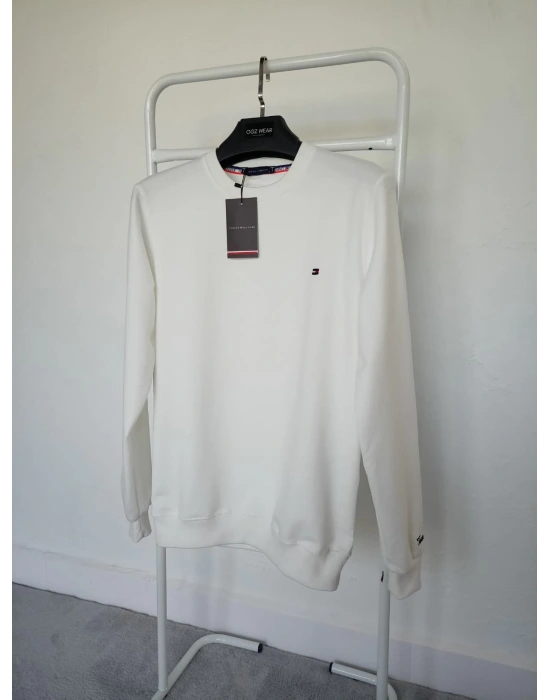 T.Hilfiger Beyaz Küçük Nakış Logo Detaylı Premium %100 Pamuklu Kumaş Uzun Kollu Sweat