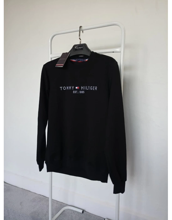 T.Hilfiger Siyah Nakış Detaylı Premium %100 Pamuklu Kumaş Uzun Kollu Sweat