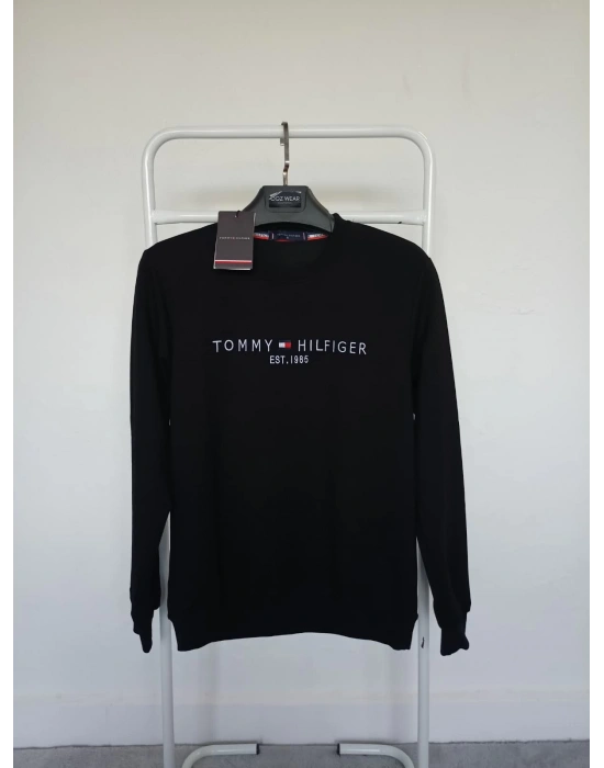 T.Hilfiger Siyah Nakış Detaylı Premium %100 Pamuklu Kumaş Uzun Kollu Sweat