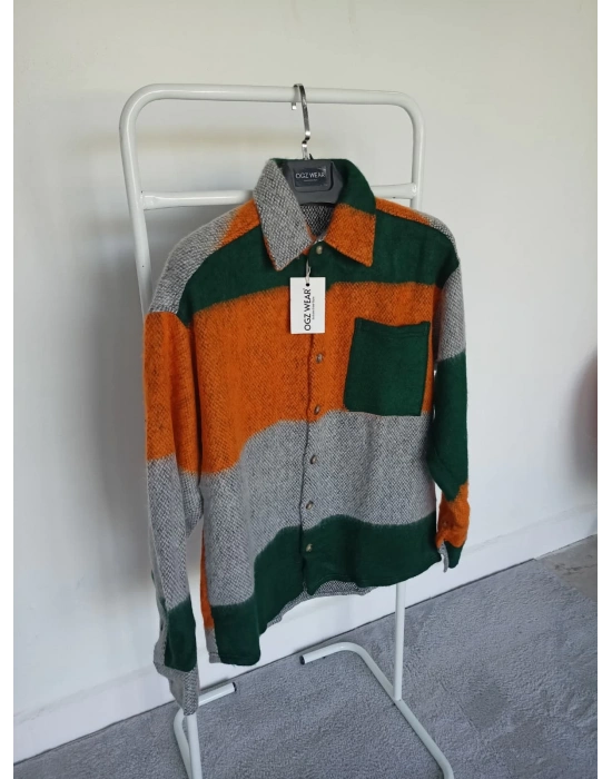 Turuncu Yeşil Marrakech %100 Pamuklu Premium Oduncu Gömlek