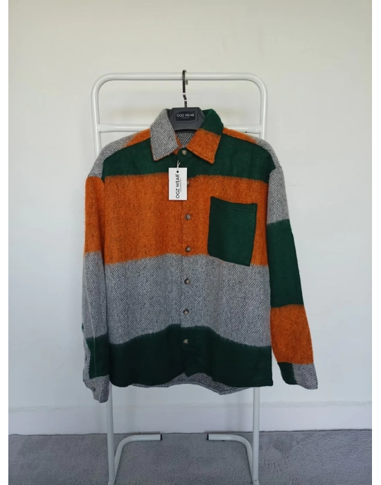 Turuncu Yeşil Marrakech %100 Pamuklu Premium Oduncu Gömlek