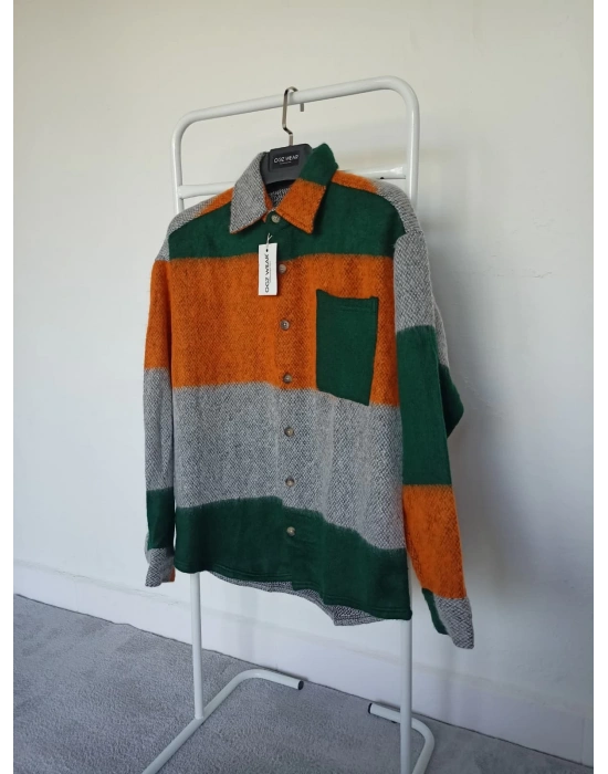 Turuncu Yeşil Marrakech %100 Pamuklu Premium Oduncu Gömlek