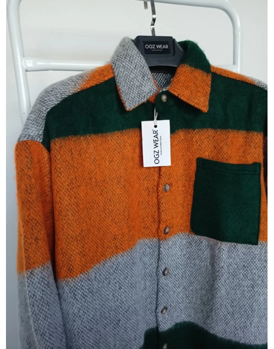 Turuncu Yeşil Marrakech %100 Pamuklu Premium Oduncu Gömlek