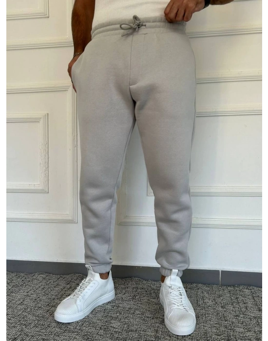 Yıkamalı Gri Premium 3 İplik Şardonlu Yüksek Kalite Lastik Paça Eşofman Altı