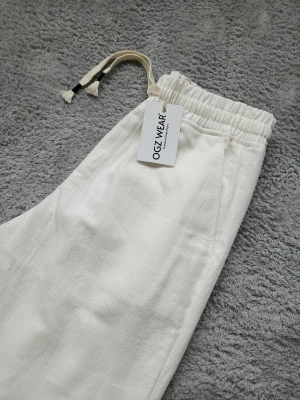 Ham Keten Kırık Beyaz Premium Kumaş Krem Boyfriend Kalıp Pantolon