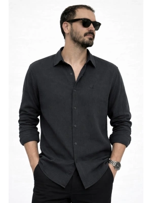 Füme İthal Premium Nakış Logo Müslin Keten Gömlek