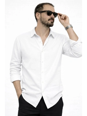 Beyaz İthal Premium Müslin Keten Kumaş Gömlek