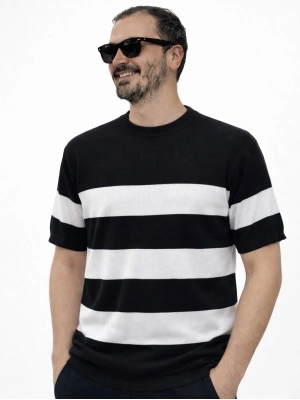 Siyah Beyaz Oversize Premium Selanik Örme Triko Tişört