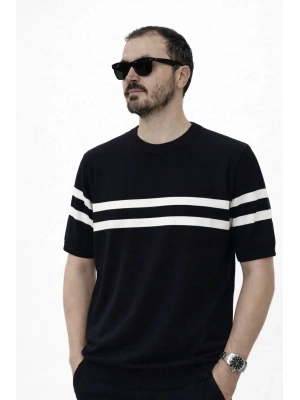 Siyah Premium Pamuklu Likralı Kumaş Zr Model Kısa Kollu Triko