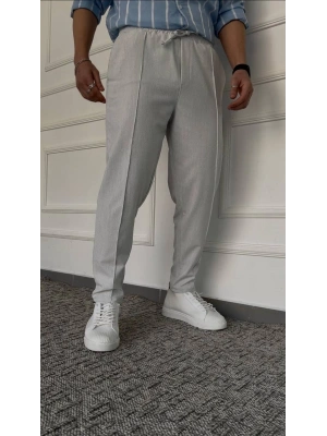 Taş Gri Çımalı Çizgi Detaylı Premium Gofre Kumaş Pantolon