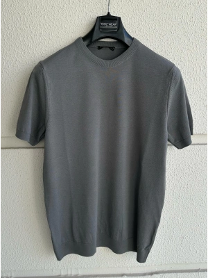 Antrasit Bisiklet Yaka Premium Kumaş Triko T-Shirt