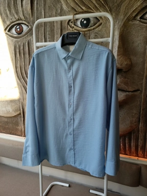 Bebe Mavi Bambu Keten Premium Kumaş Oversize Kalıp Gömlek