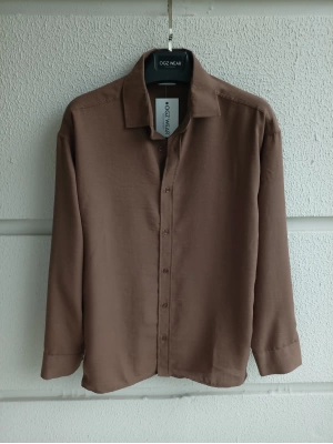 Kahve Bambu Keten Premium Kumaş Oversize Kalıp Gömlek