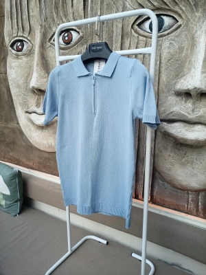 Bebe Mavi Premium Pamuklu Femuarlı Polo Yaka Örme Triko Tişört