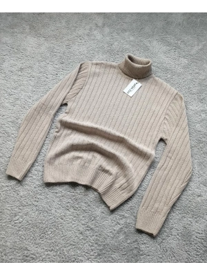 Bej Balıkçı Yaka Preimum Pamuklu Triko Kazak