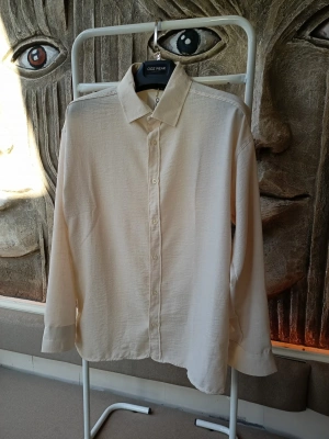 Bej Bambu Keten Premium Kumaş Oversize Kalıp Gömlek