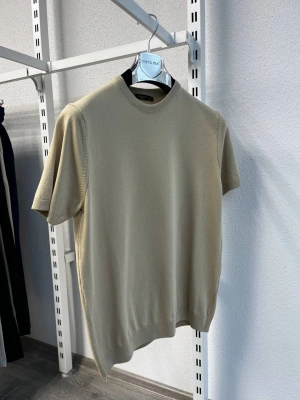 Bej Bisiklet Yaka Premium Kumaş Triko T-Shirt